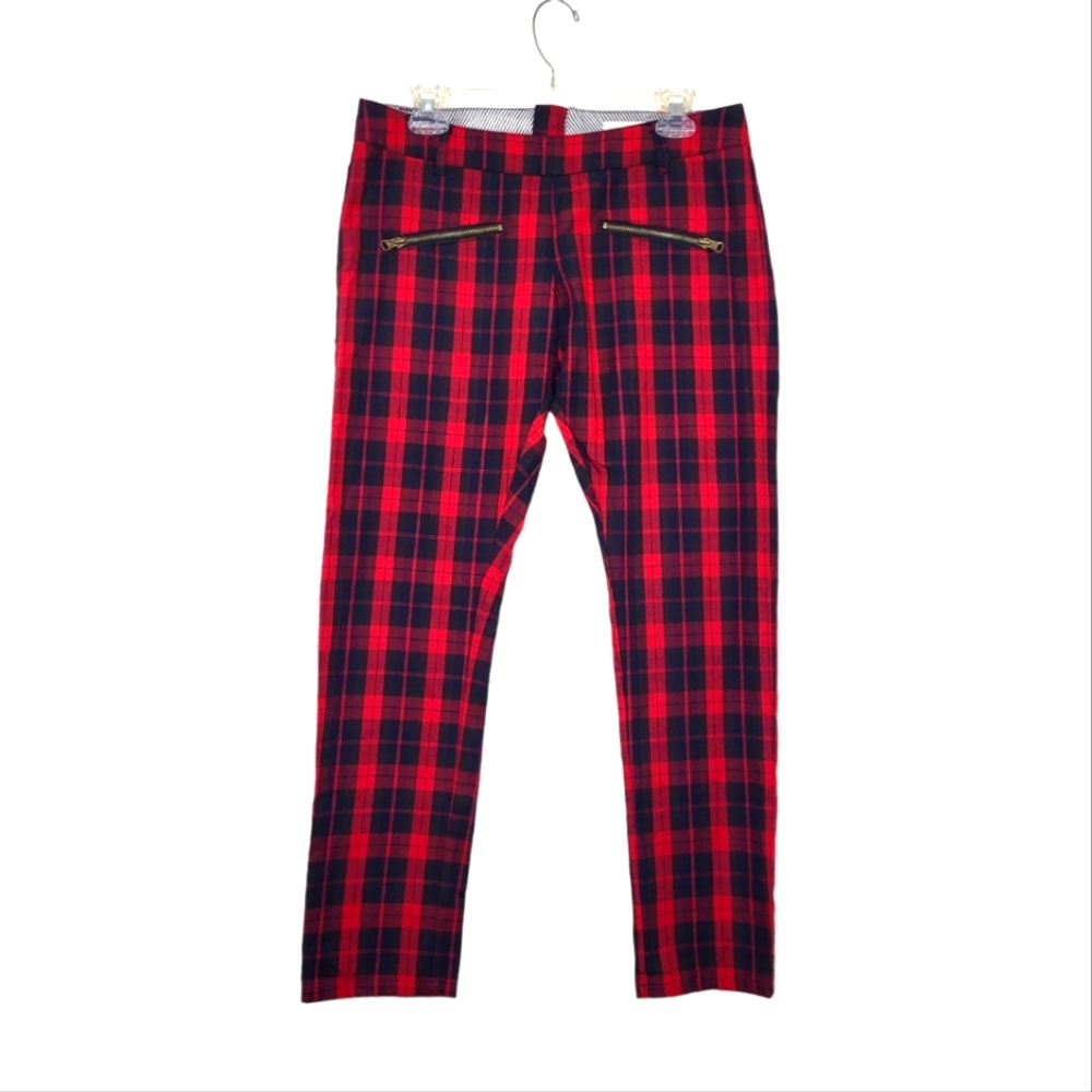 Tommy Hilfiger Tommy Girl Vintage Plaid Pants Zipper Back Red Black 29